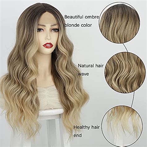 Aisi Queens Long Wavy Lace Front Wig Ombre Blonde Wigs For Women