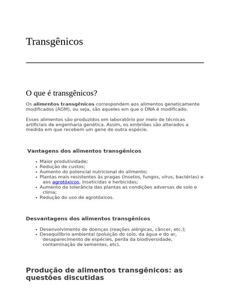 Transgênicos Vantagens E Desvantagens - Alimentos Transgênicos: Vantagens e Desvantagens | PDF | Alimentos ...