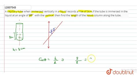 A Capillary Tube When Immersed Vertically In A Liquid Records A Rise Of