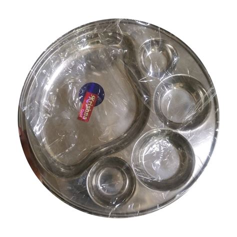 Silver Plain Compartment Round Stainless Steel Plate For Home At Rs