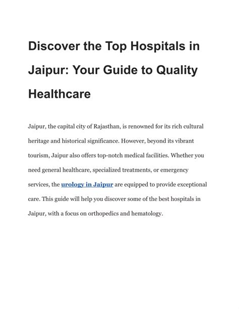 Ppt Discover The Top Hospitals In Jaipur Your Guide To Quality