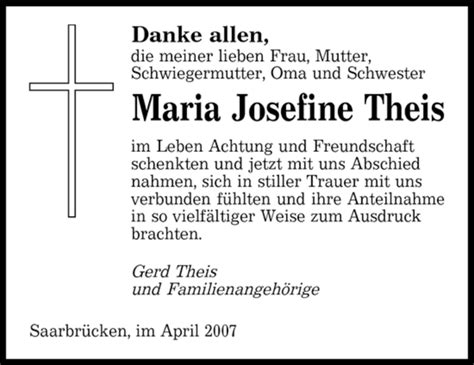 Traueranzeigen Von Maria Josefine Theis Saarbruecker Zeitung Trauer De