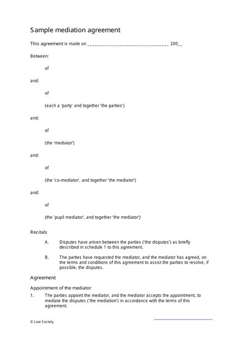 Sample Mediation Agreement Template Law Society Fill Out Sign