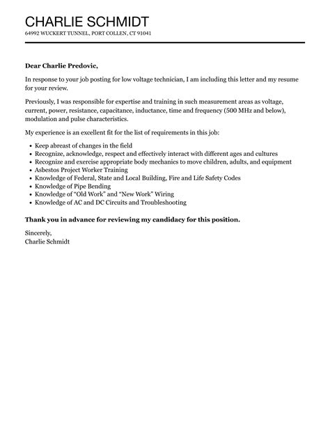 Low Voltage Technician Cover Letter Velvet Jobs