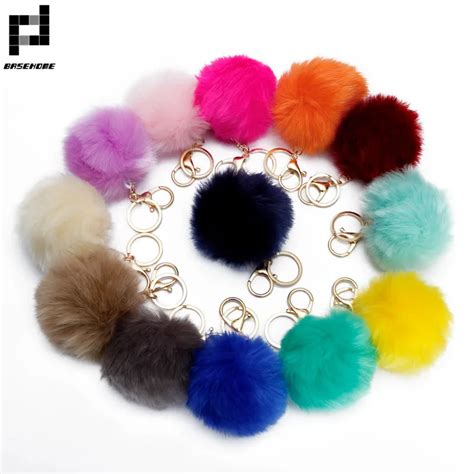 Trinket Pompons Keychain Faux Rabbit Fur Fluffy Key Holder For Pom