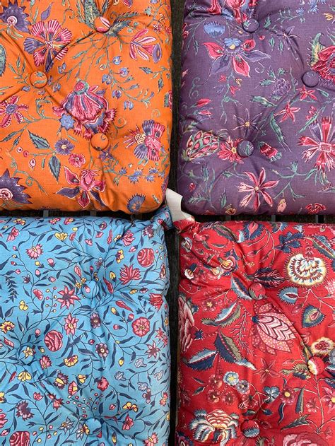 Floral Chair Pads / Jacobean Gem Blue Colonial Floral Print Dining ...