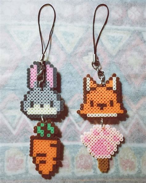 Bunny Rabbit Fox Carrot Paw Key Rings Perler Hama Beads Diy Perler Bead Crafts Perler Bead