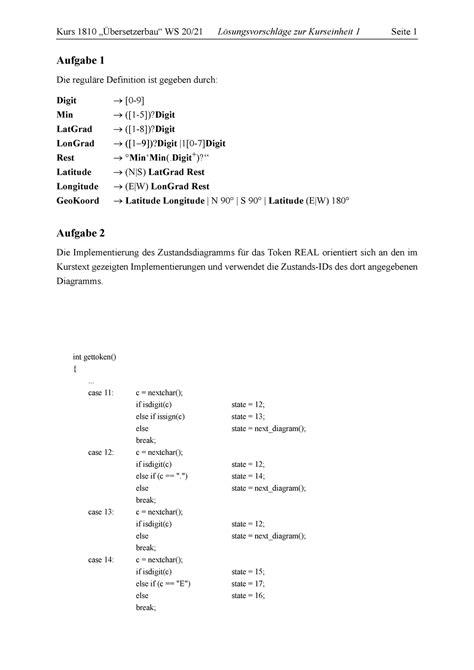 Musterl Sung Einsendeaufgaben Ke Kurs Bersetzerbau Ws