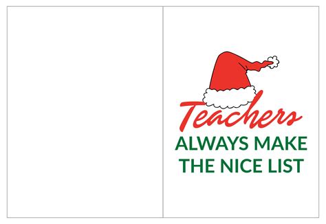 Teacher Christmas Gift Card - 10 Free PDF Printables | Printablee