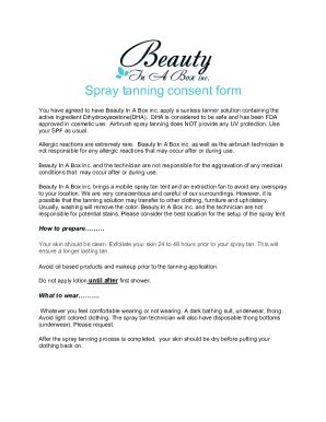 Fillable Online Copy Of Spray Tanning Consent Release Form Fax Email