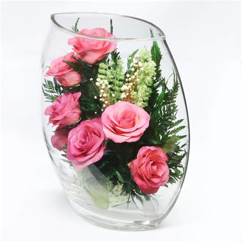 40339 Long Lasting Pink Roses In A Sealed Glass Vase — Fiora Flower