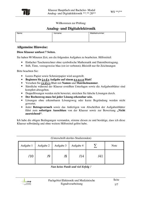 Beispiel Übungsprüfung März 2011 Fragen und Antworten ber lin Analog