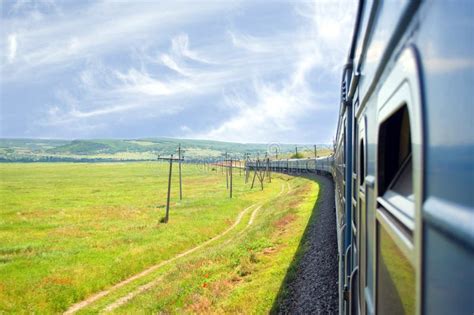 Steam Train with Blue Wagons Stock Image - Image of railway, retro ...