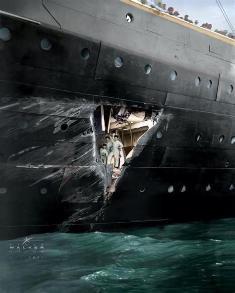 RMS Olympic after her collision with HMS Hawke, colourized by Steve ...