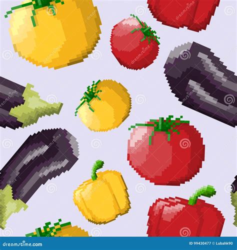 Seamless Pattern Of Vector Pixel Vegetables Stock Vector Illustration