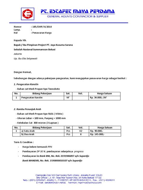 Penawaran Harga Pengecatan Kanstin JKS | PDF