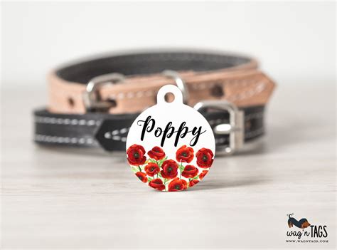 Poppy Flower Pet Tag Poppy Cat Tag Red Floral Dog Tag Poppy Etsy