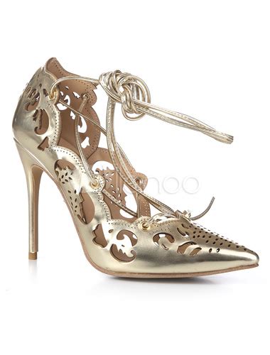 Chaussures de mariage à talons en Synthétique verni doré clair creusé