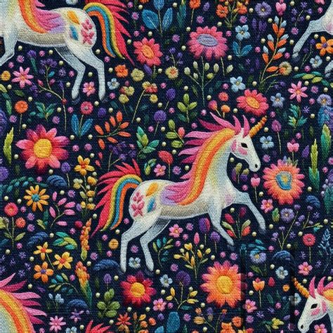 Floral Unicorn Embroidery Raspberry Pattern Freedom Fabrics