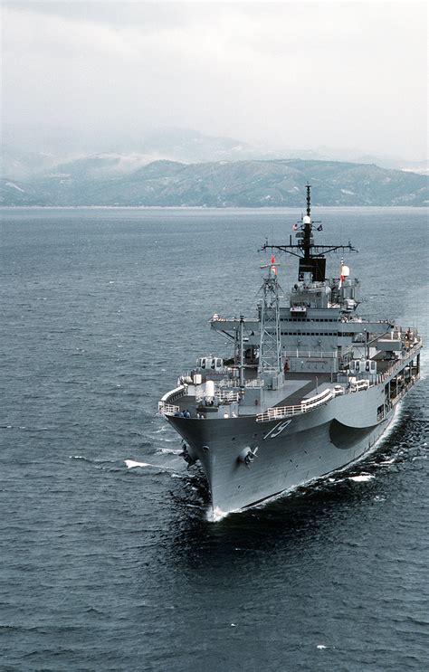 A Port Bow View Of The Amphibious Command Ship Uss Blue Ridge Lcc