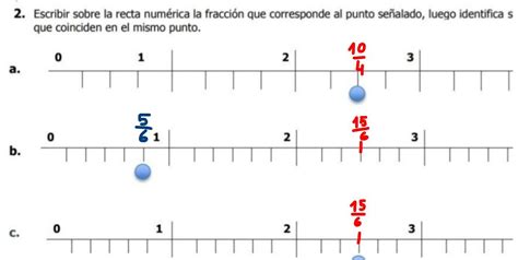 escribir sobre la recta numerica la fracción que corresponde al punto