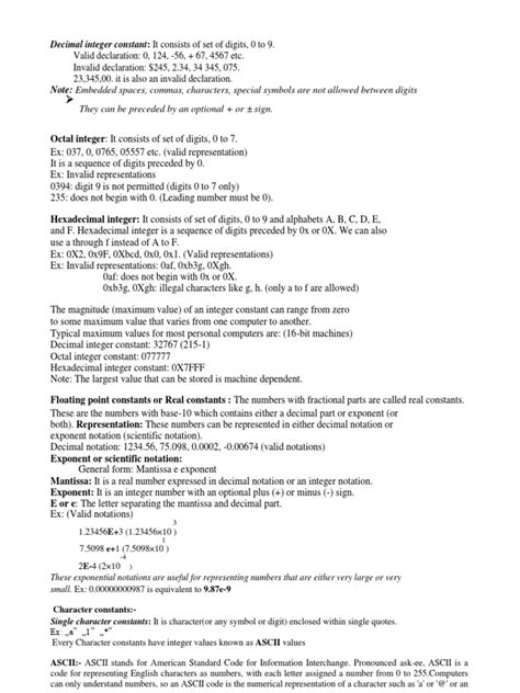 Integer Constants Real Constants Character Constants String Constants Operators And