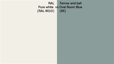 RAL Pure White RAL 9010 Vs Farrow And Ball Oval Room Blue 85 Side