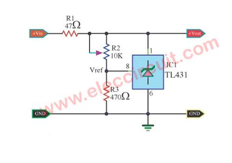 TL431 circuit Adjustable Shunt (zener) Regulator | ElecCircuit.com