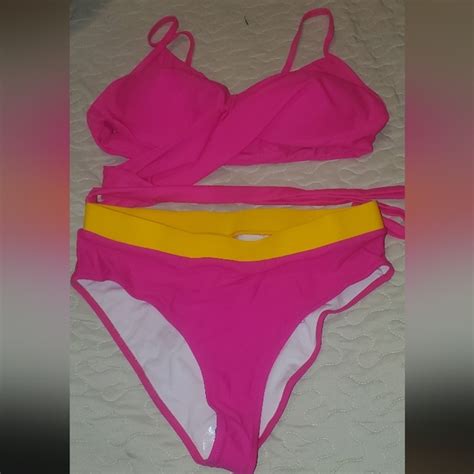 Swim Nwot Womens Hot Pink And Yellow Bikini Large No Tags Poshmark