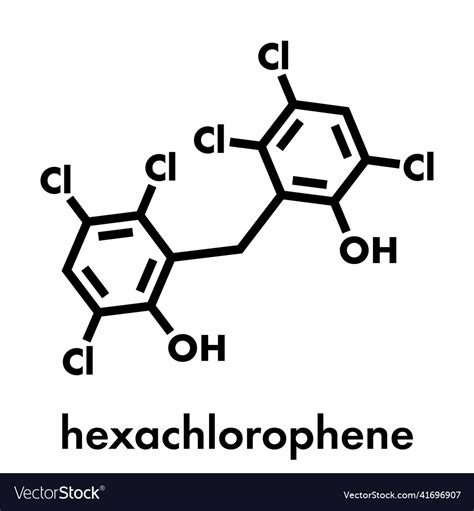 Hexachlorophene disinfectant molecule skeletal Vector Image