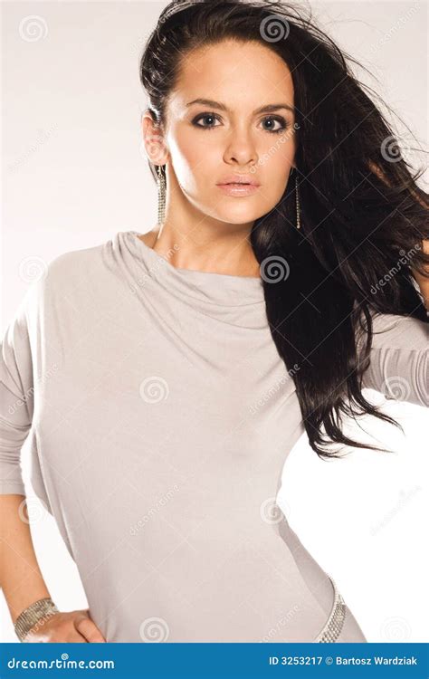 Beautiful And Brunette Stock Image Image Of White Blouse