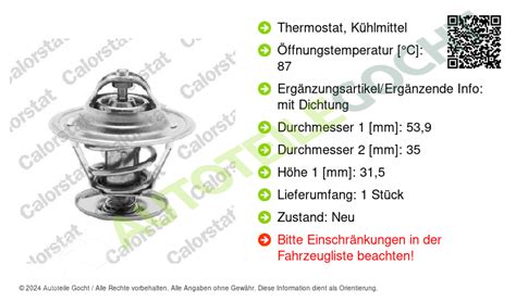 Calorstat by Vernet Kühlmittel Thermostat für Audi VW Seat 1972