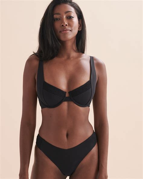 Tropik Solid Balconette Bikini Top Black Bikini Village