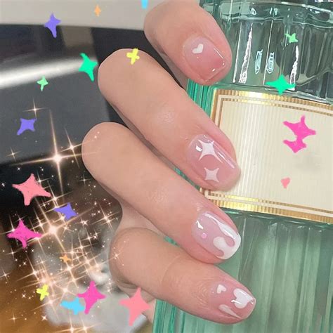 Pcs Box Middle Length Ballet Nude Pink Color False Nails With Design With Heart Pattern