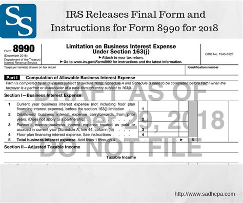 IRS Releases Final Form and Instructions for Form 8990 for 2018