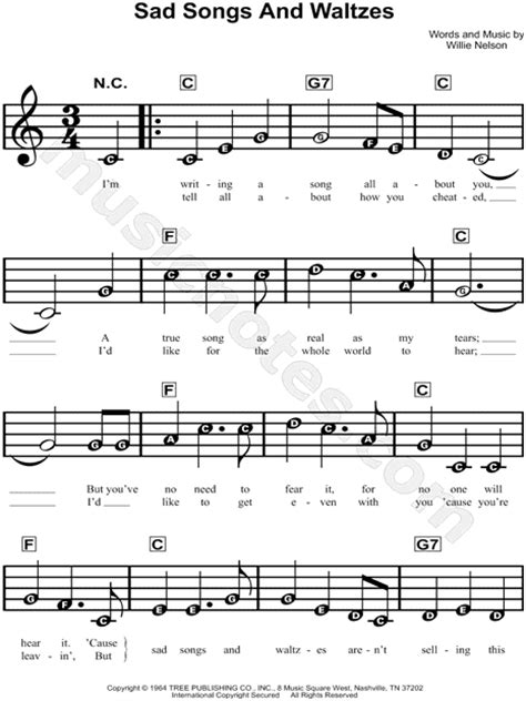 Willie Nelson Sad Songs And Waltzes Sheet Music For Beginners In C