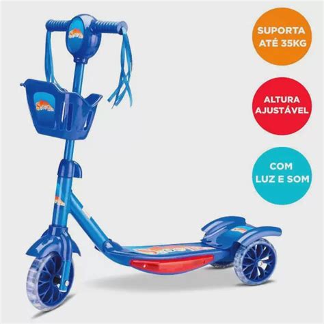 Patinete Infantil Rodas Musical Luzes Led Azul Submarino