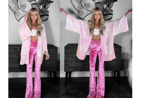 Iridescent White Stick Sequins Kimono Jacket Disco Ball Festival