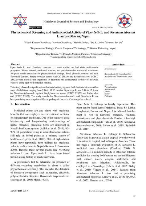 PDF Phytochemical Screening And Antimicrobial Activity Of Piper Betle