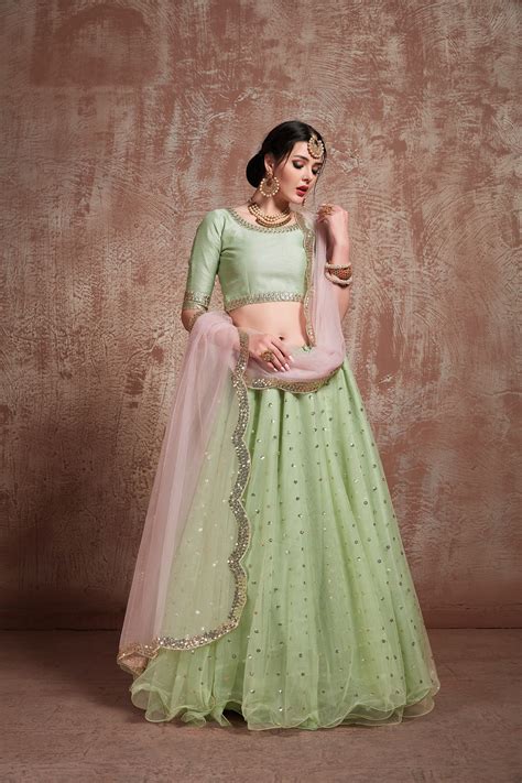 Buy Pista Green Net Sequins Wedding Lehenga In Uk Usa And Canada