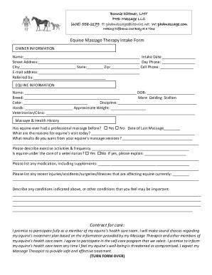 Fillable Online Equine Massage Therapy Intake Form Contract For Care