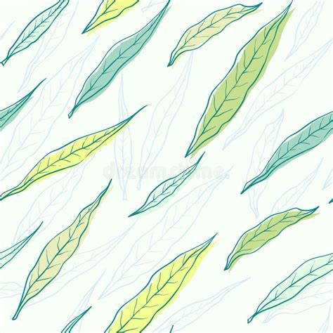 Doodle Spring Leaves Seamless Pattern Background Repeating Wavy Line