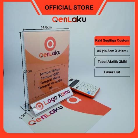 Jual Acrylic Standing A5 Custom Logo Kaki Segitiga Potrait Tempat QRIS