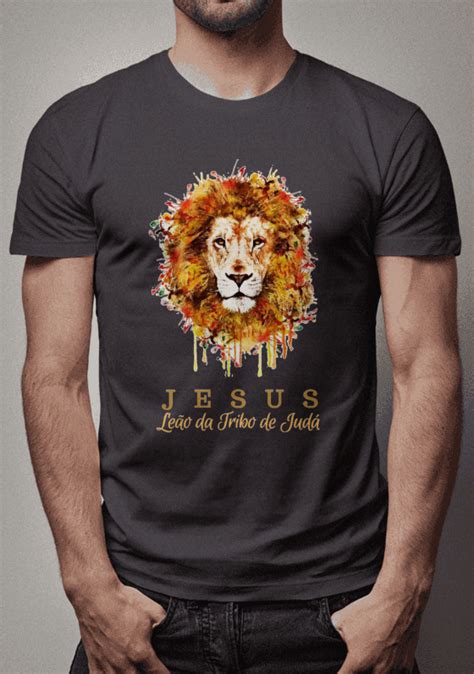 T Shirt Estonada Camiseta Evangélica Leão da Tribo de Judá R 61 73 em