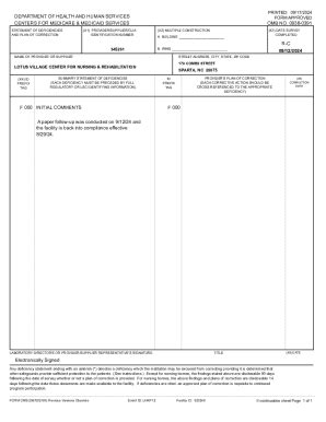 Fillable Online Statement Of Deficiencies And Plan Of Correction Fax