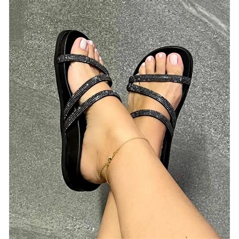 Sand Lia Papete Feminina Birken Rasteirinha Chinelo Brilho Strass