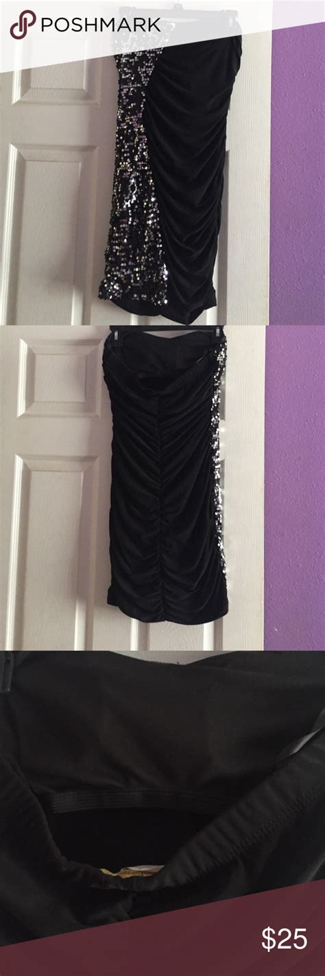 Black Sequin Dress Black Rayon Runching On One Side And Sequins On The