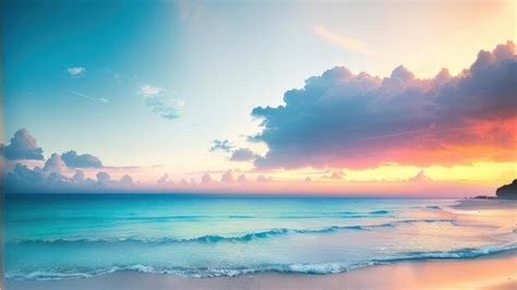 Premium AI Image | A beach with a sunset and a blue sky