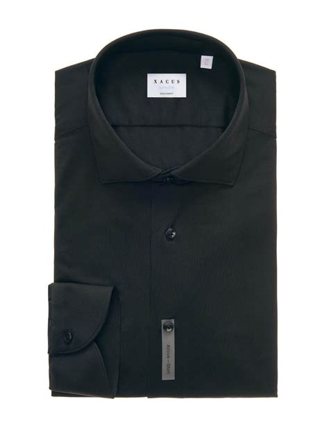 Camicia Collo Francese Piccolo Tinta Unita Twill Nero Da Uomo Xacus