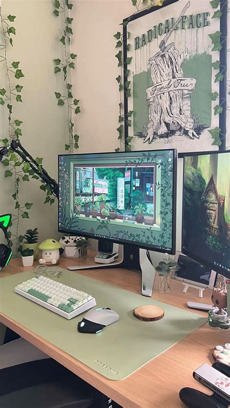 Green Plant Themed Desk Setup